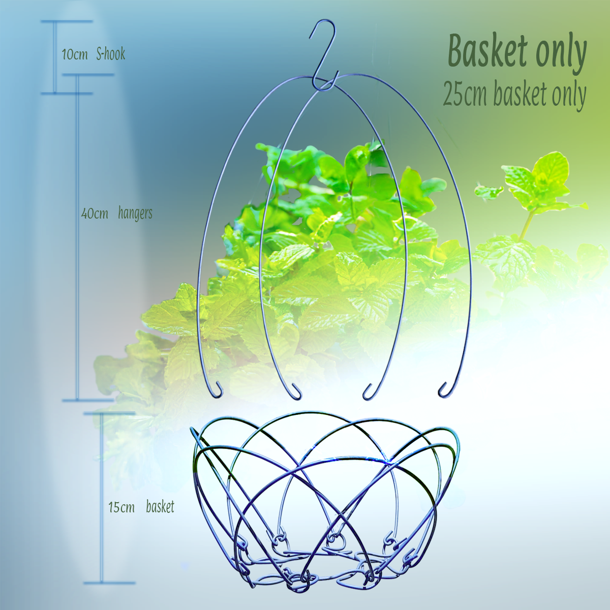 25cm Blue wire hanging basket, handmade, no welds, long lasting - Image 8